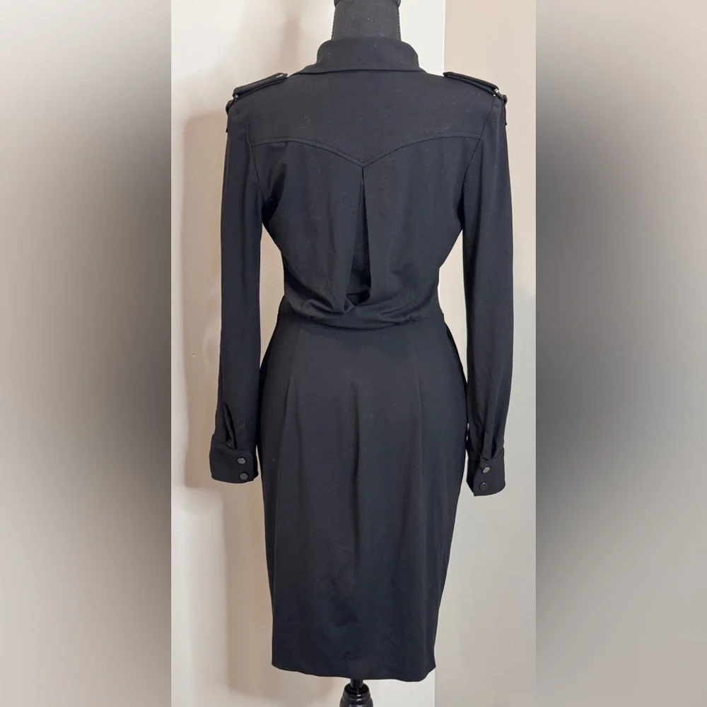 Cache Black Snap Front Shirt Dress‎ Military Style Epaulets Size 4